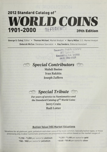 2012 Standard Catalog of World Coins - 1901-2000 (39th Edition)