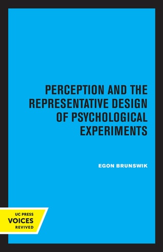 Perception and the Representative Design of Psychological Experiments (2020th Edition)